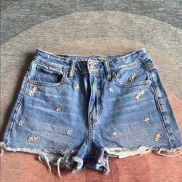 American Eagle Floral Dainty Embroidered Denim Shorts - Picture 2 of 11